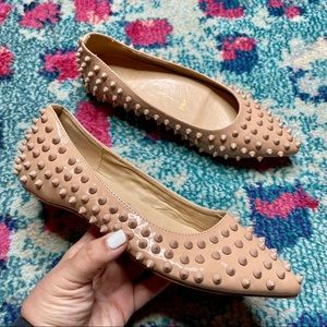 Christian Louboutin Pigalle Spiked Skimmer Red Sole Flat in Nude Size 38